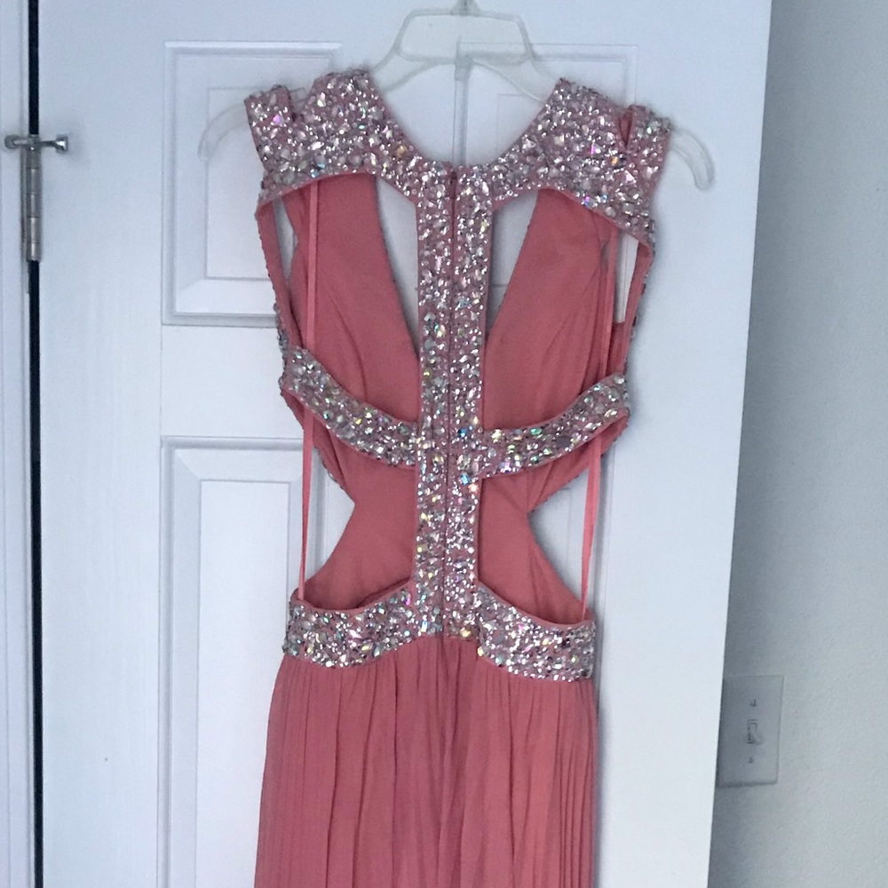 Betsy and Adam salmon-pink cut out prom dress - Picture 7 of 7